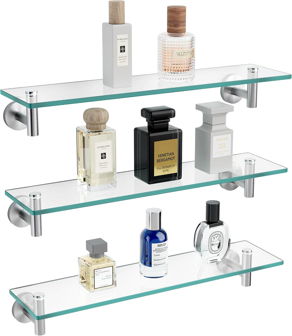 KES Glass Shelf for Bathroom, 20-Inch, 3 Pack, Brushed Finish