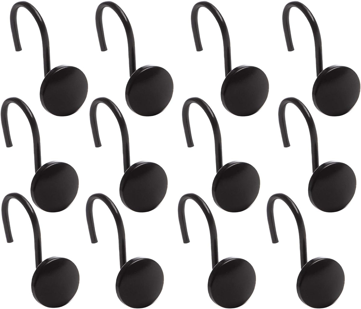 BINO | Shower Curtain Hooks - Matte Black- Set of 12 | Hooks Shower Curtain | Shower Curtain Rings Hooks | Rust Proof Shower Curtain Hooks | Bathroom Shower Hooks for Curtain | Bathroom Essentials
