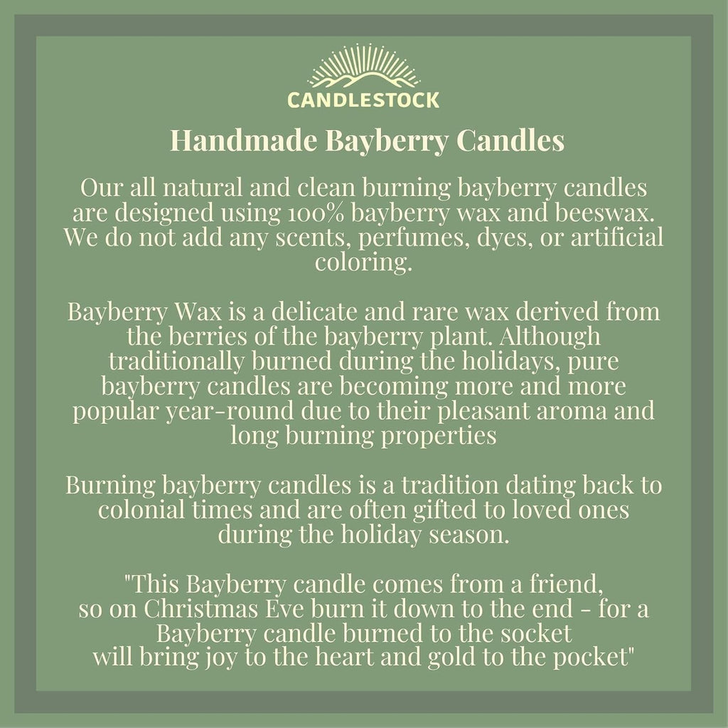 Candlestock Real Bayberry Taper Candle Pair 8 inch - Pure Bayberry and Pure 100% USA Beeswax Blend - Dripless Taper Candle Pair