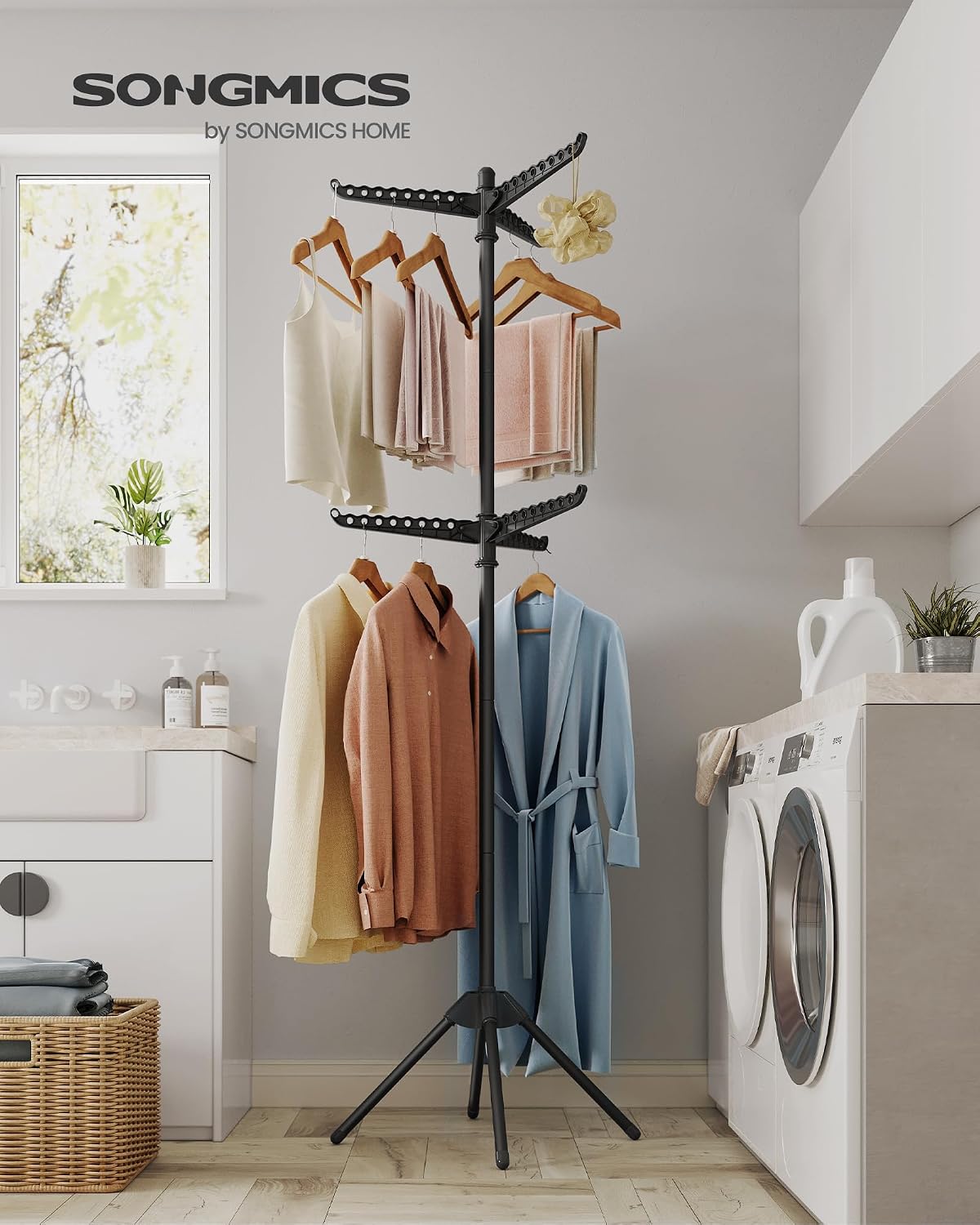 SONGMICS Clothes Drying Rack, 75.6-Inch Drying Rack, 6 Rotatable Arms