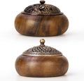2 Pack Incense Cone Holder, Wooden Incense Burner with Brass Cover, Bakhoor Burners for Sticks Coil, Frankincense Room Home Decor Yoga Spa Meditation (R)