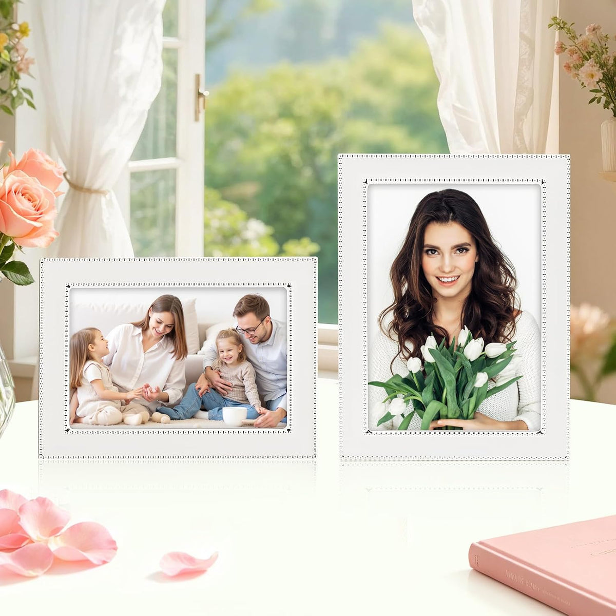 Premium Metal Picture Frame 4x6 Inches with Velvet Back Cover - Elegant and Durable Photo Frame for Displaying Cherished Memories, Perfect as Desk Decor, Home Office Accessory,White picture frame