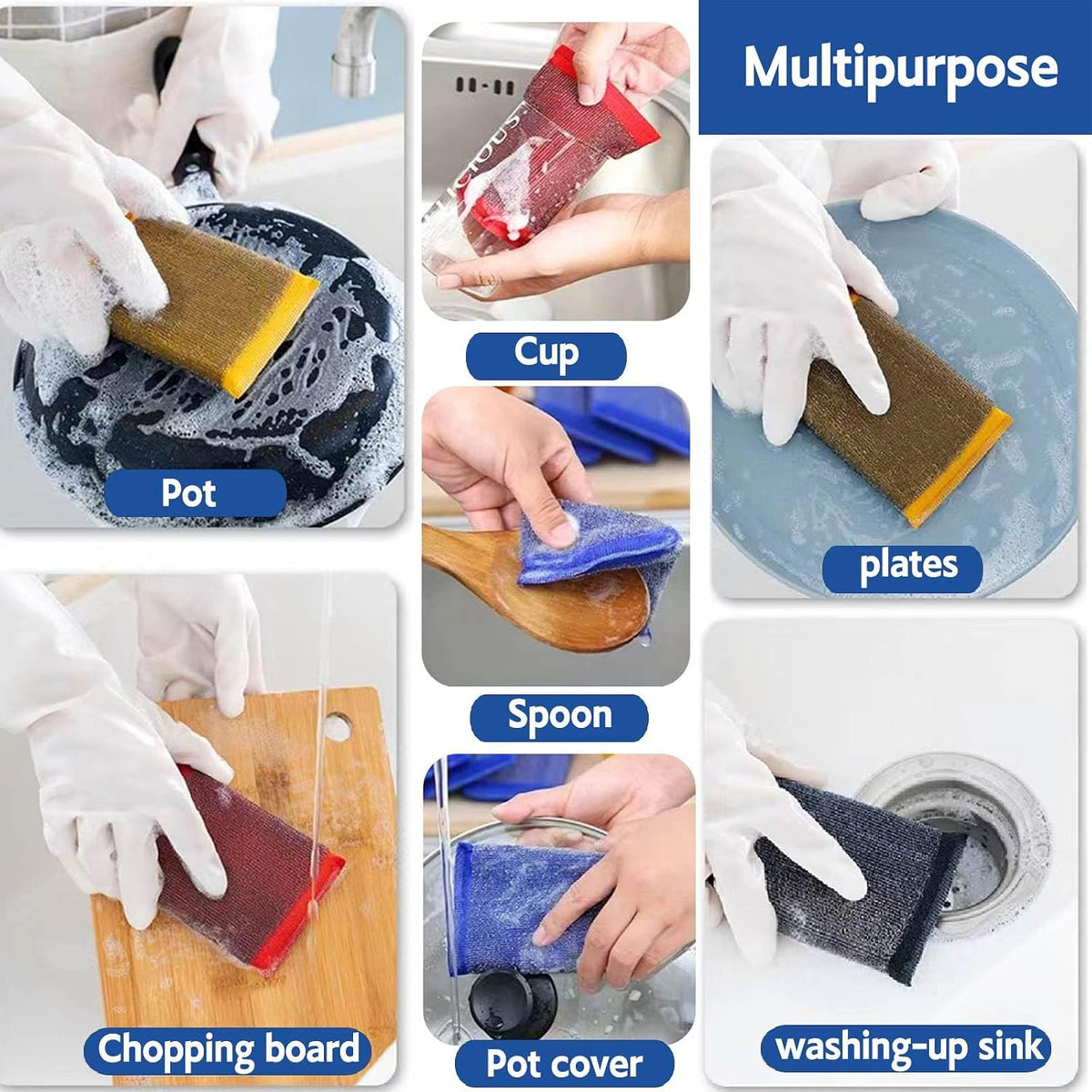 Kitchen Sponges for Dishes Steel Wool Scrubber Sponges for Kitchen Heavy Duty Non-Scratch Scrubbing Cleaner (6 Pack) (Colours)