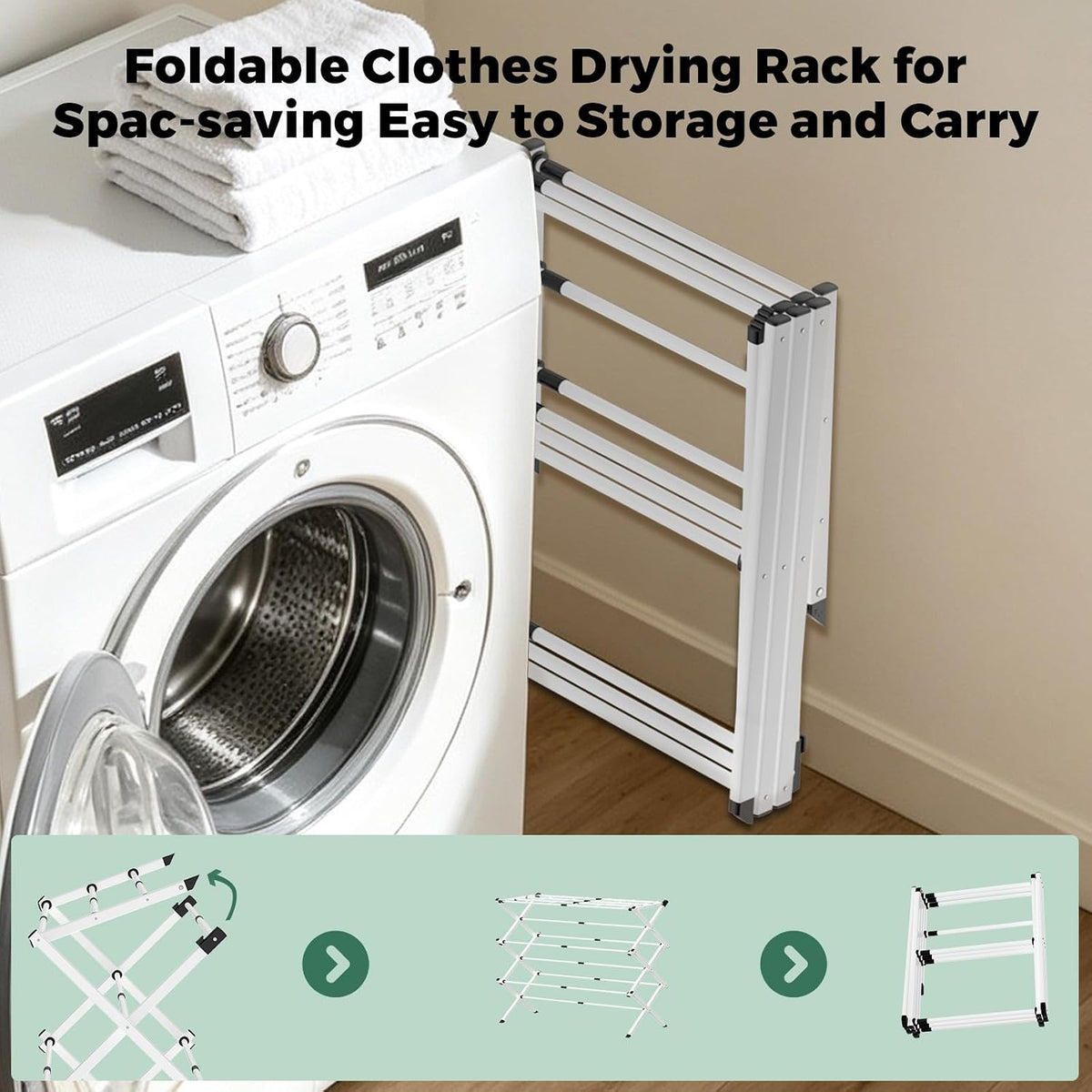 BAKON Space Saving Foldable Clothes Drying Rack, Extendable Rustproof Laundry Rack for Indoor Outdoor Use, No Assembly Required, Suitable for Bathroom Laundry Room Apartment RV, Gray, 2 Mesh