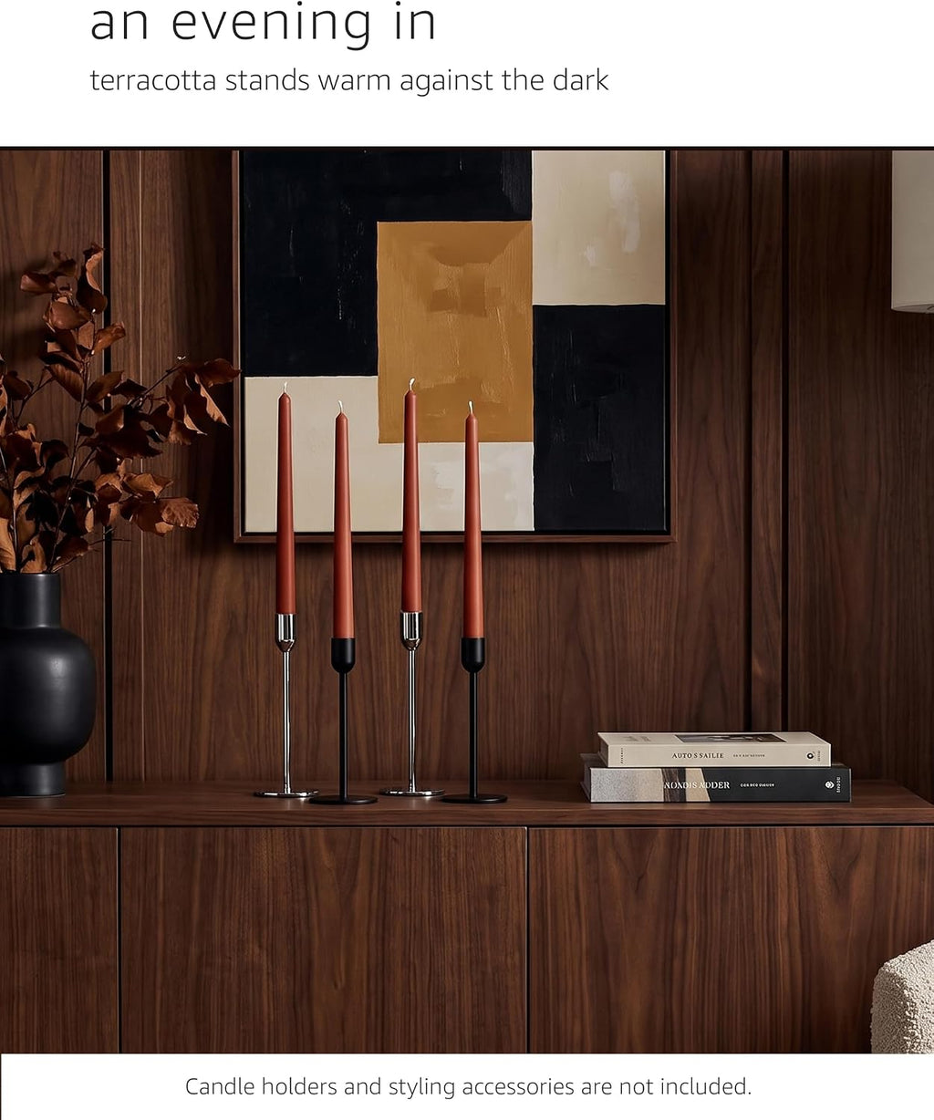 10" Classic Taper Candles, Terracotta, 4-Pack, 7-8 Hours Long Burning, Unscented Tall Candlesticks