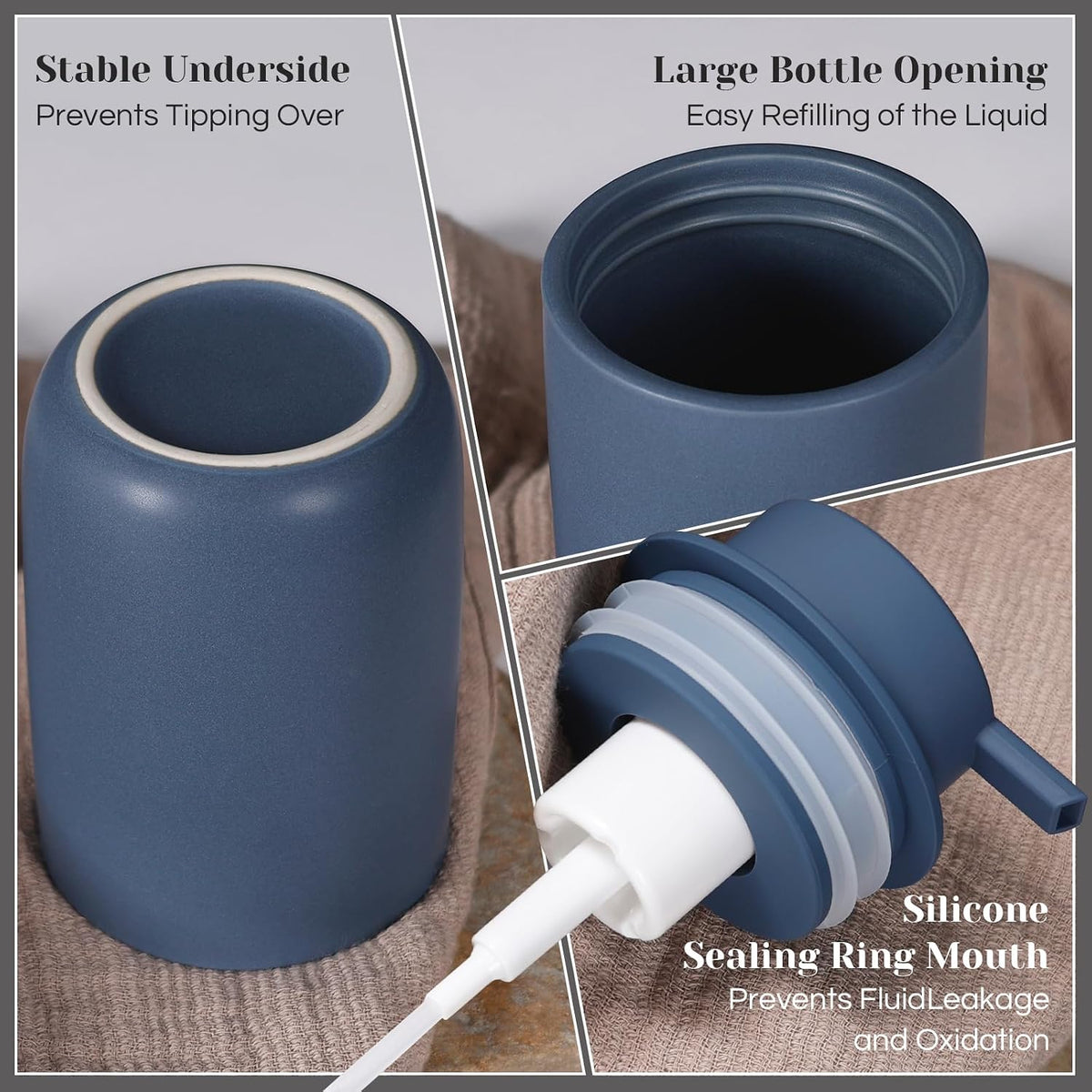 INGOFIN Ceramic Foaming Soap Dispenser Set, 2 Pack (12 oz) Bathroom Foam Hand Soap Dispenser with Pump, Hand and Dish Dispenser Set with 8 Pcs Clear Stickers,for Kitchen- Matte Blue