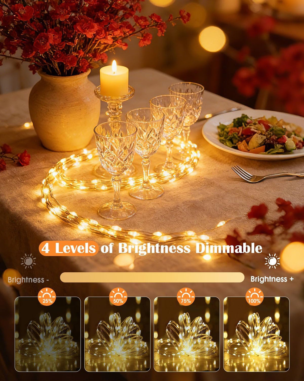 2-Pack Fairy Lights Plug in, 33ft 100 LED(Total 66ft 200 LEDs) with Remote