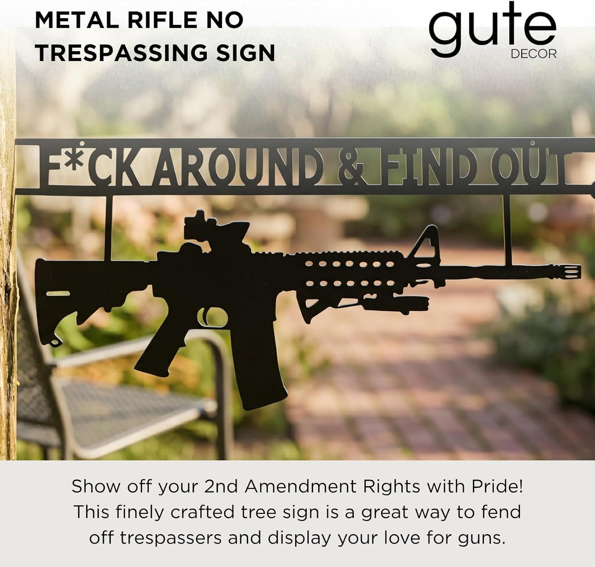 Metal No Trespassing Sign "You're In Range" Gun Metal Door, Wall or Tree Hanger Sign Decoration by GUTE,Metal Wall Art,Hanger, Gun Owners (Fck Around And Find Out)
