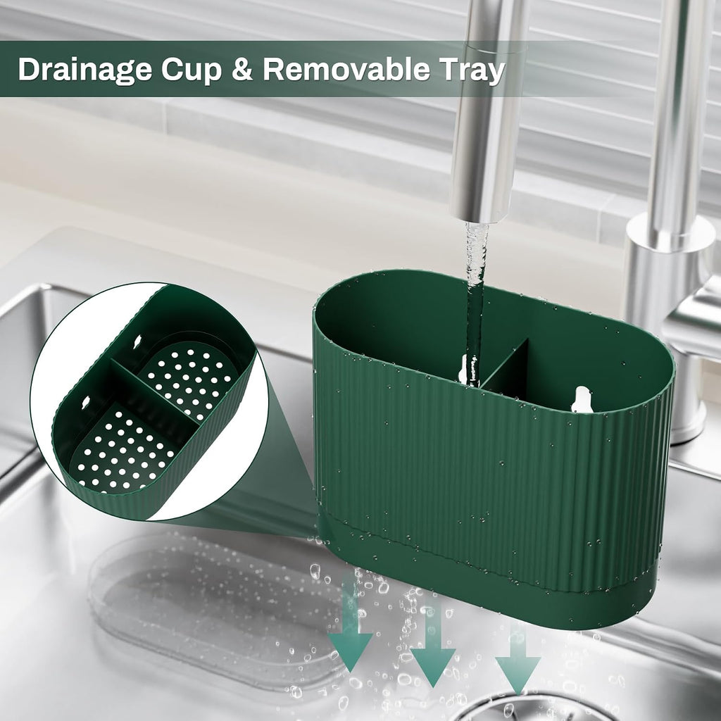 Large Green Kids Toothbrush Holder for Bathroom with Drainage Tray 2 Slots