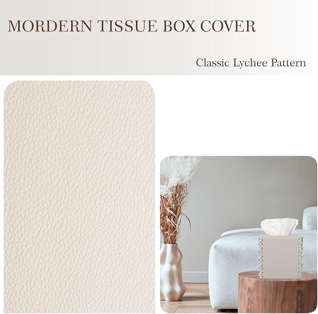 Tissue Box Cover PU Leather Tissue Holder Square Decorative Home Decor Cube Boxes for Bathroom, Kitchen, Nightstand, Office Desk Essentials, Griege