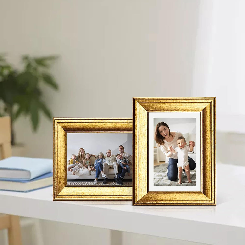 SYNTRIFIC 5x7 Picture Frame Set of 6, Vintage Gold Photo Frame, Home Decor