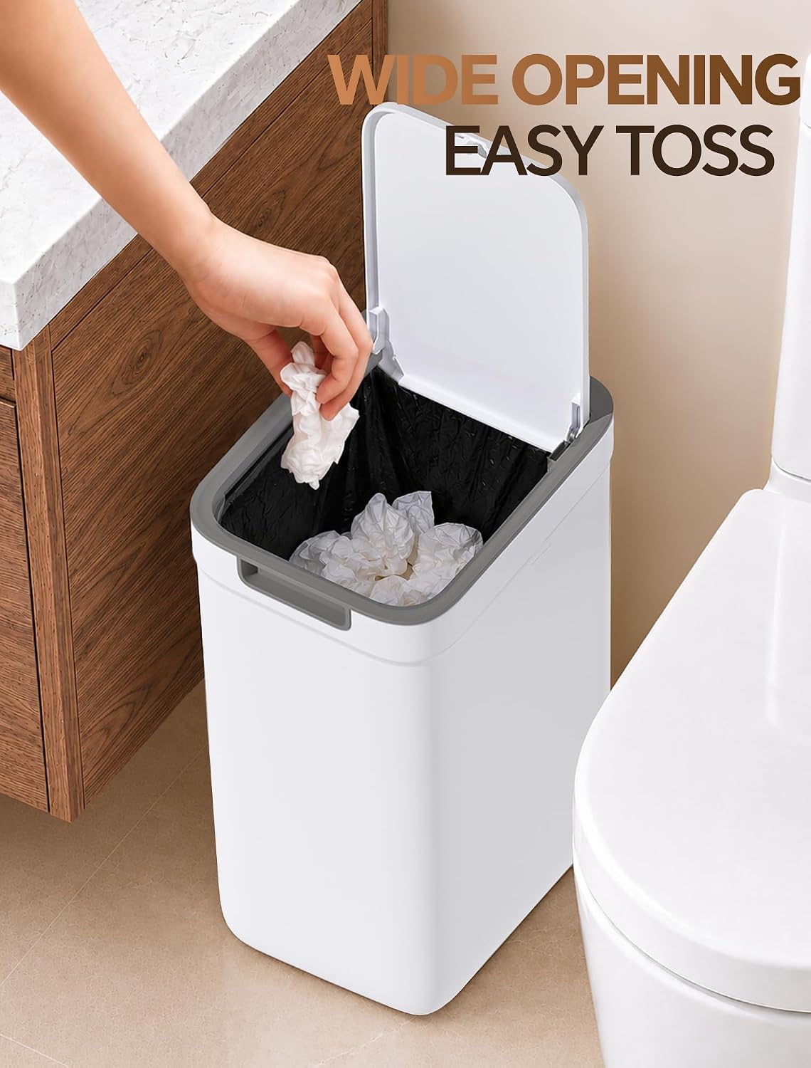 Small Bathroom Trash Can with Lid, Dog Proof, 2.5 Gal