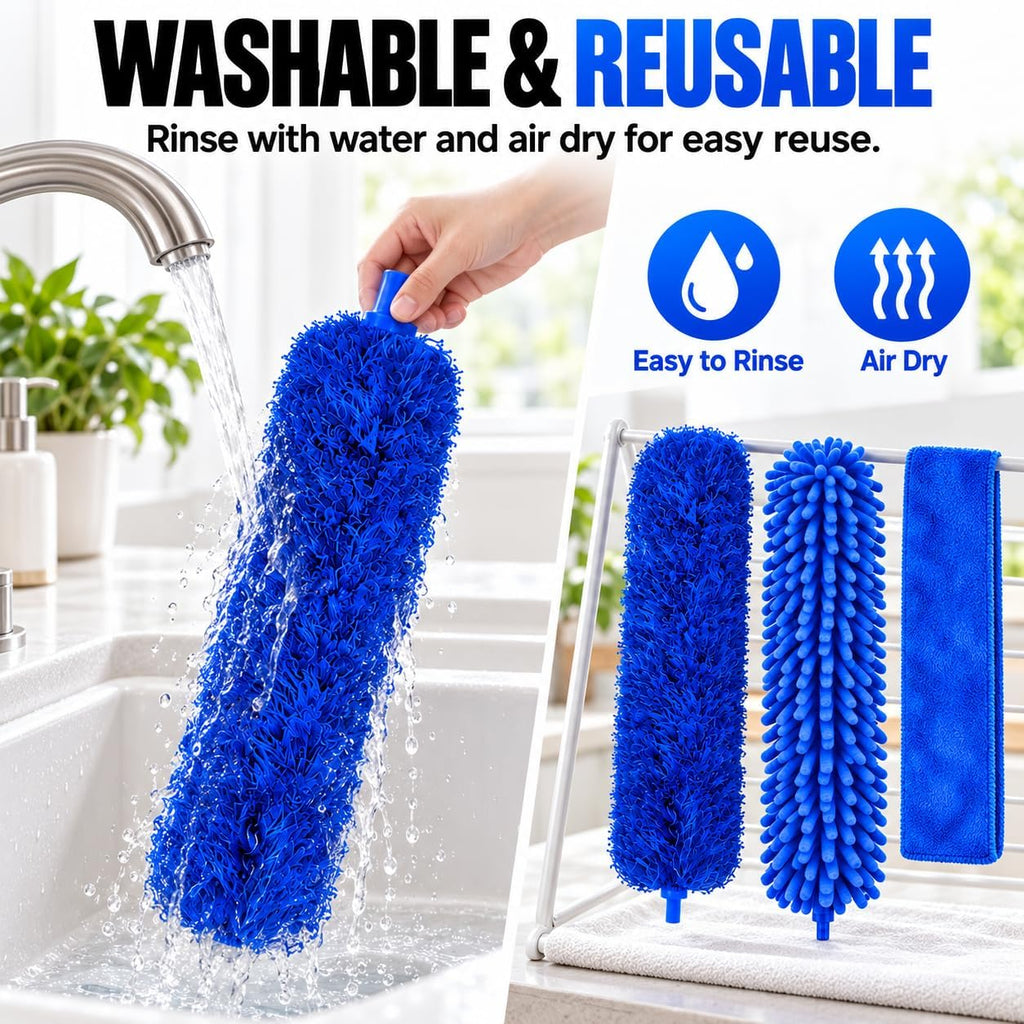 Bendable Microfiber Duster with Extension Pole, Up to 100-Inch Reach