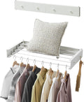 RFOUO Wall Mounted Clothes Drying Rack,White 31.5" with Hooks