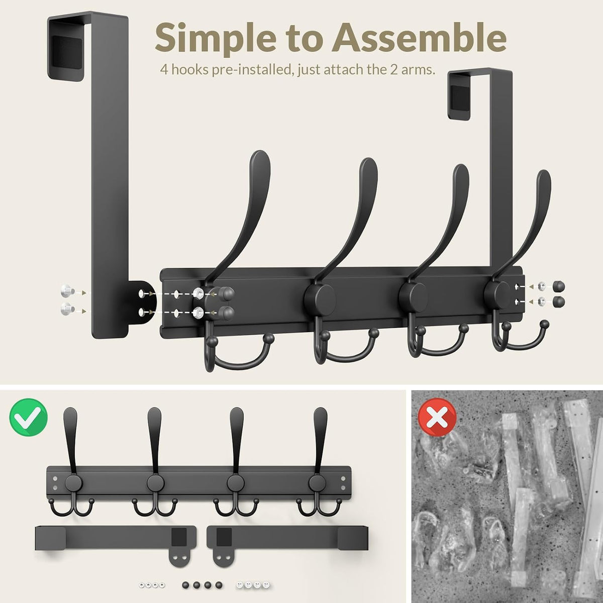 Heavy Duty Over The Door Towel Rack for Bathroom, Black Door Towel Hanger