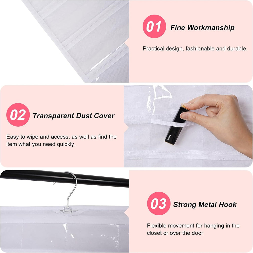 Hanging Jewelry Organizer, Dual Sided Closet Earring Storage with Hanger, 80 Clear Pockets Storage for Jewelry Necklaces, Bracelets (White)