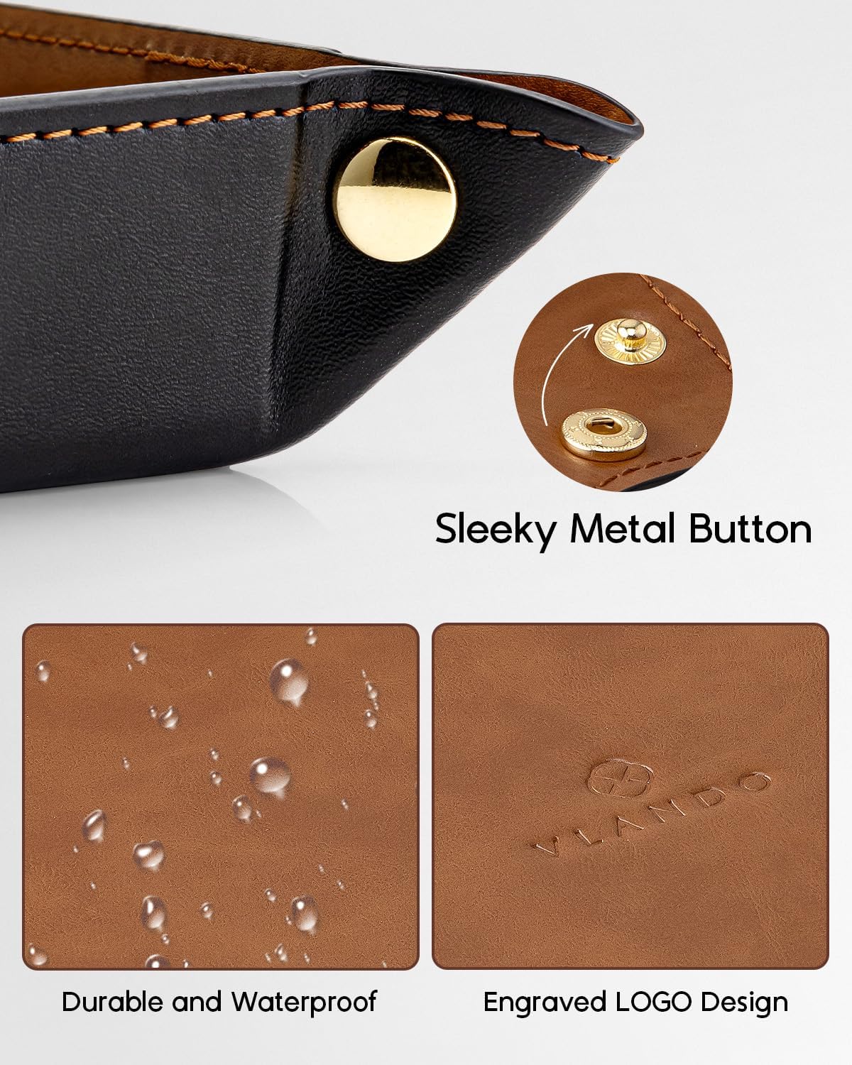 VLANDO Travel Valet Tray for Women, Foldable PU Leather, Light Brown