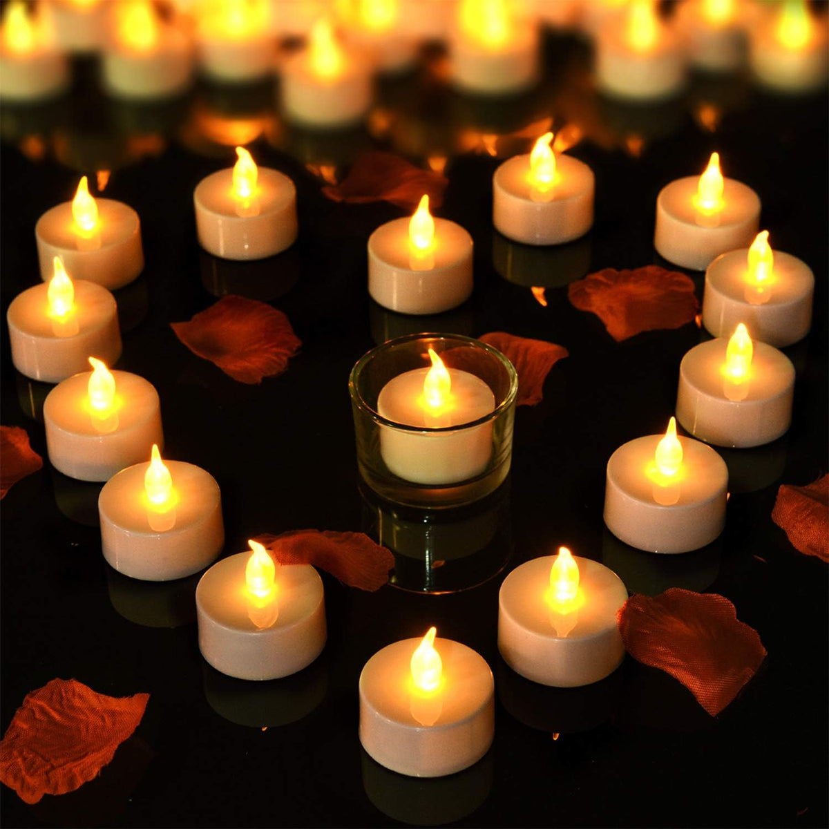 Flameless Tealight Candles, 100 Pack, Batteries Included, White
