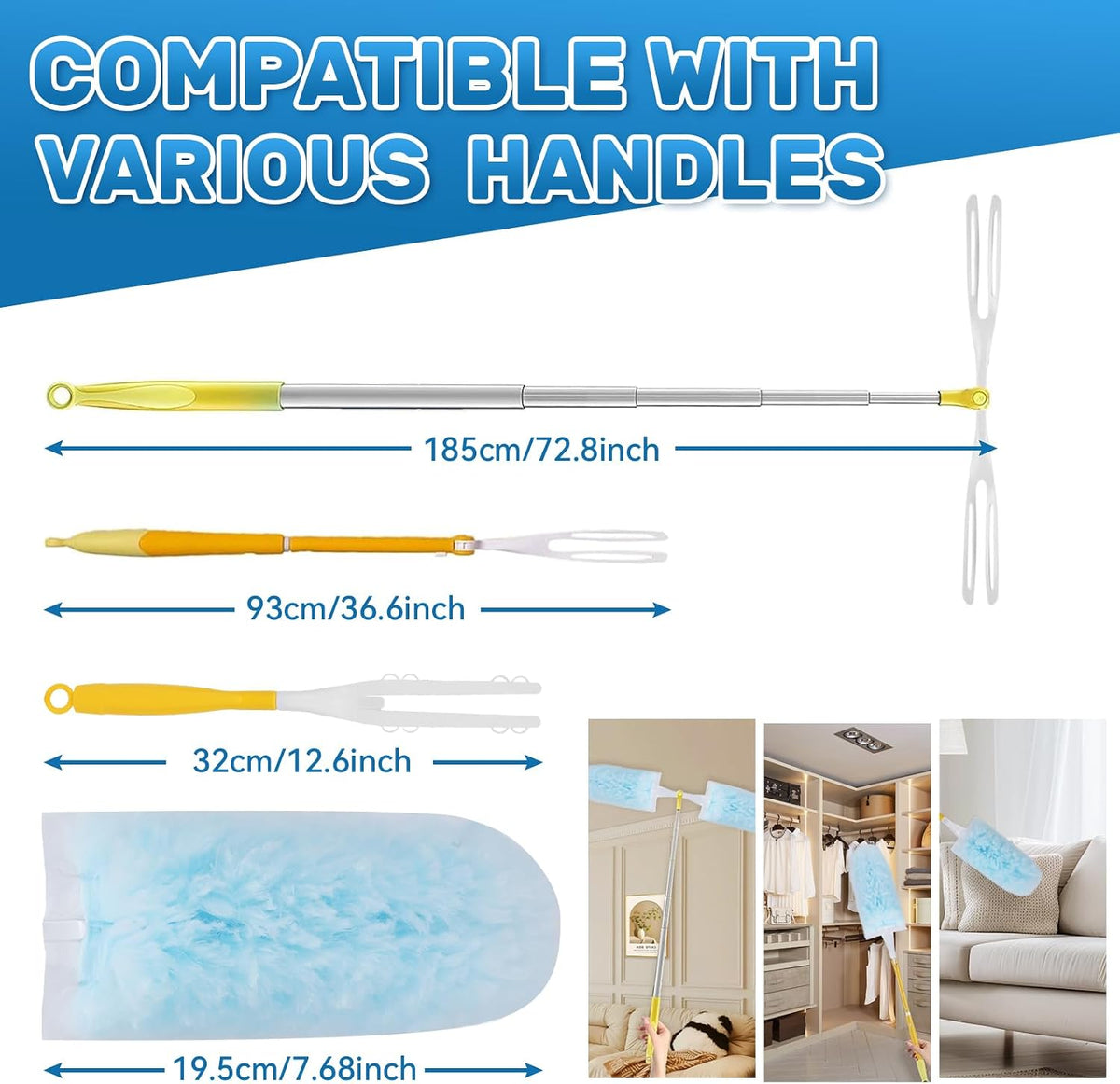 40 Count Duster Refills Compatible with Swiffer Duster,360° Heavy Duty Multi Surface Duster Refills with 4X Microfibers for Cleaning with 2 Handle