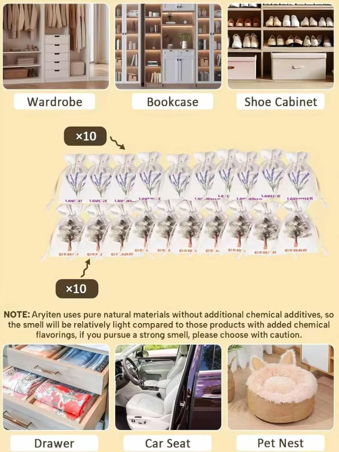 8 Pack Cedar Chips and Natural Dried Lavender Sachets Bags - Stop Clothes Damage, Cedar and Lavendar Home Fragrance Sachets for Drawers and Closets（3 Cedar & 5 Lavender