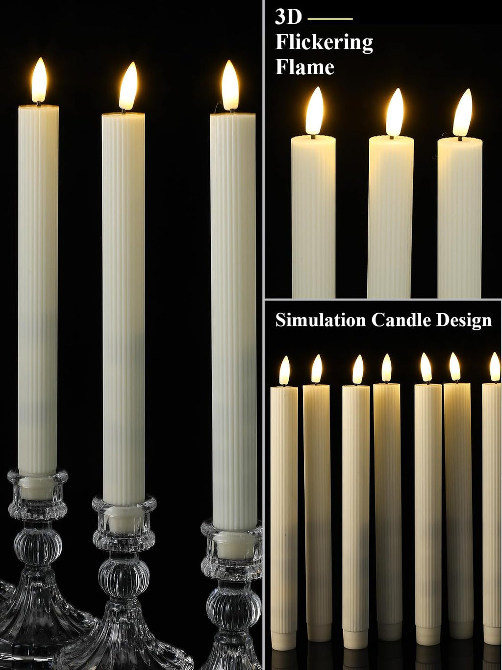 30 Pcs 10 Inch Flameless Taper Candles LED Candles Bulk,Elegant Style,Ivory