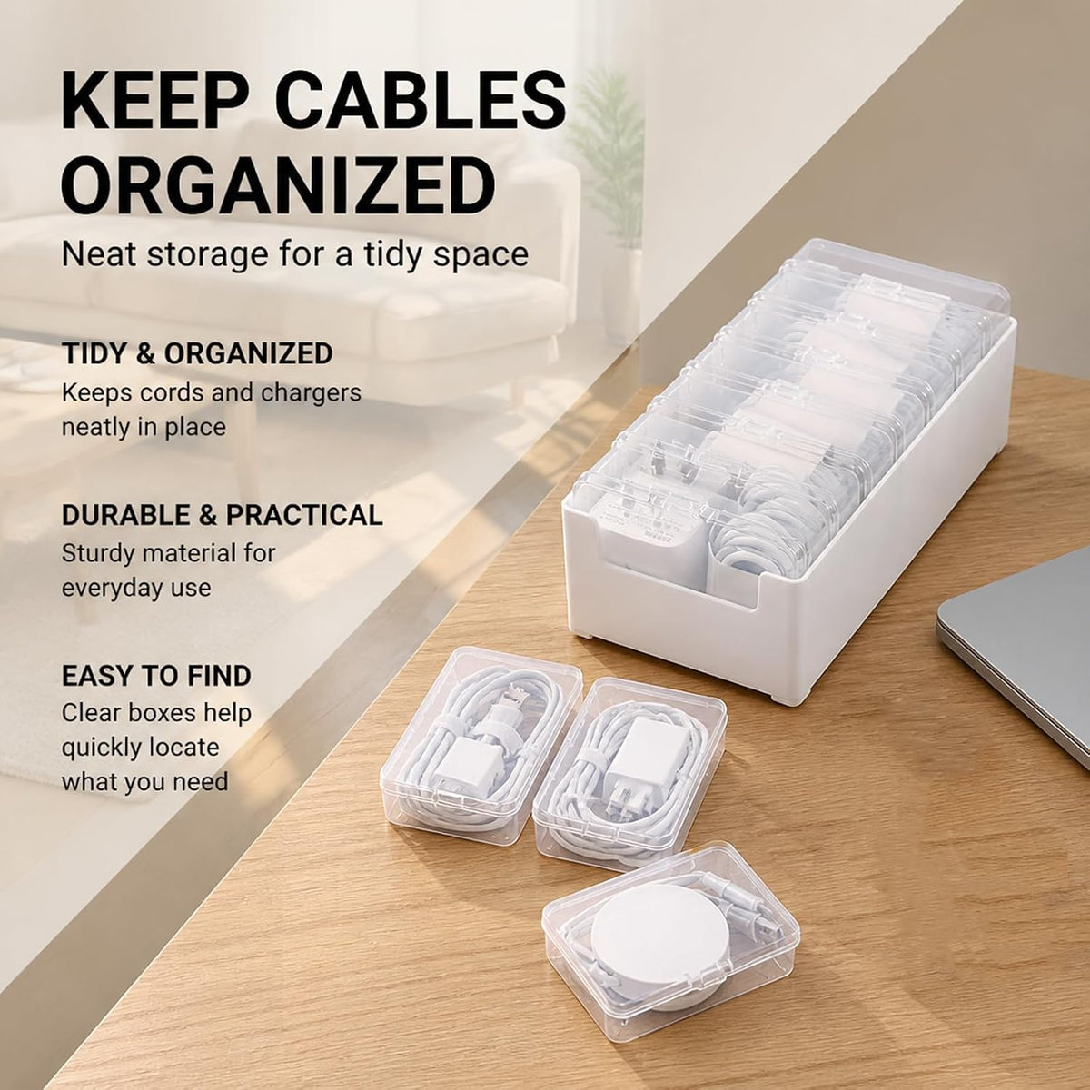 Cable Management Kit - Cable Storage Box - Cable Clips - Cable Ties