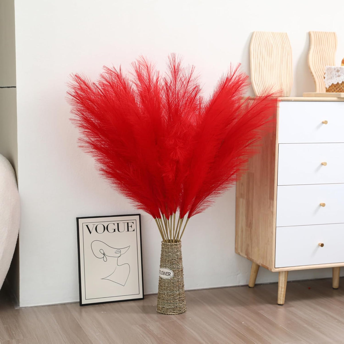 Wertuirk Red Pampas Grass Decor, 45-Inch 8Pcs Artificial Large Pampas Grass
