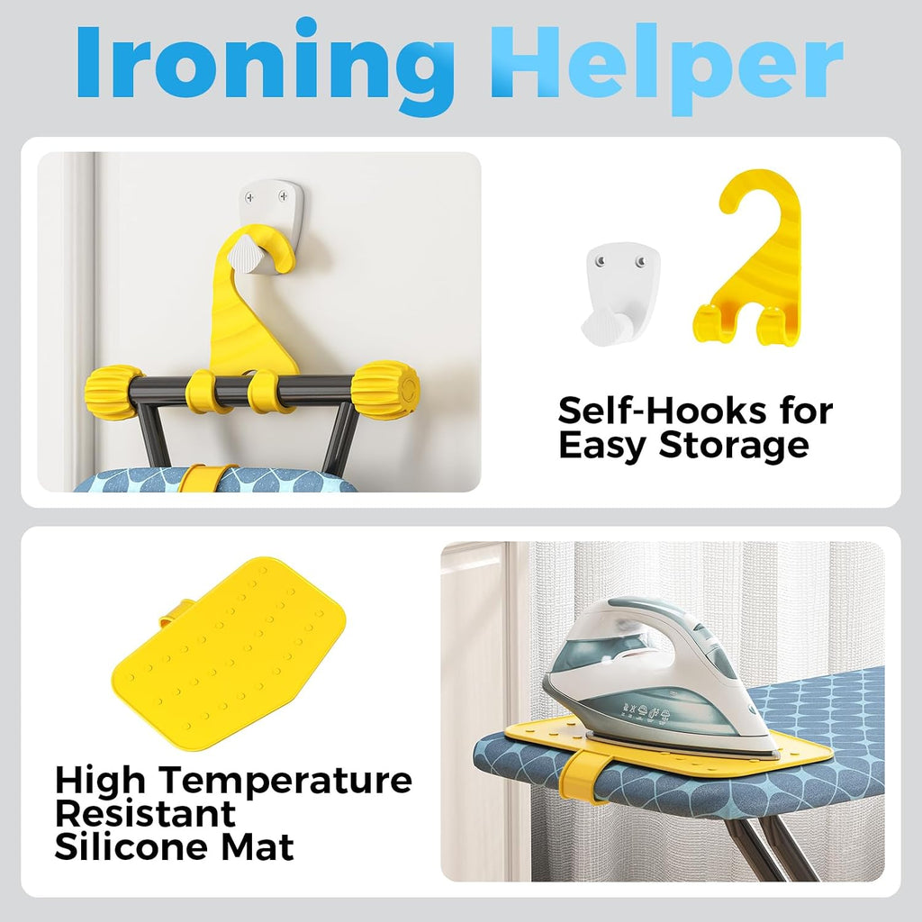 KINGBOARD Ironing Board with Silicon Iron Mat, Heavy Duty Leg 13x43 Yellow