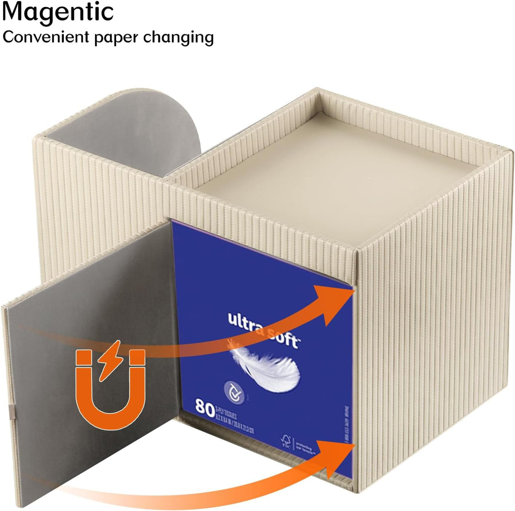 PU Leather Tissue Box Cover with Storage Tray, Cube Facial Tissue Holder