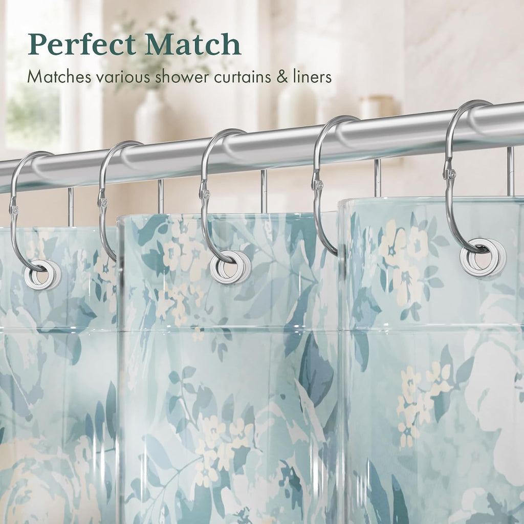 Bathway Shower Curtain Rings, Shower Curtain Hooks Chrome Shower Rings Rust Proof, Anti-Drop Shower Rings for Curtain, 12Pcs Shower Hooks for Shower Curtain Rod Oval Bathroom Curtain Rings