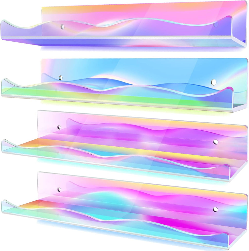 DILIBRA 4 Packs Iridescent Acrylic Floating Shelves, 15.7Inch Display Shelf