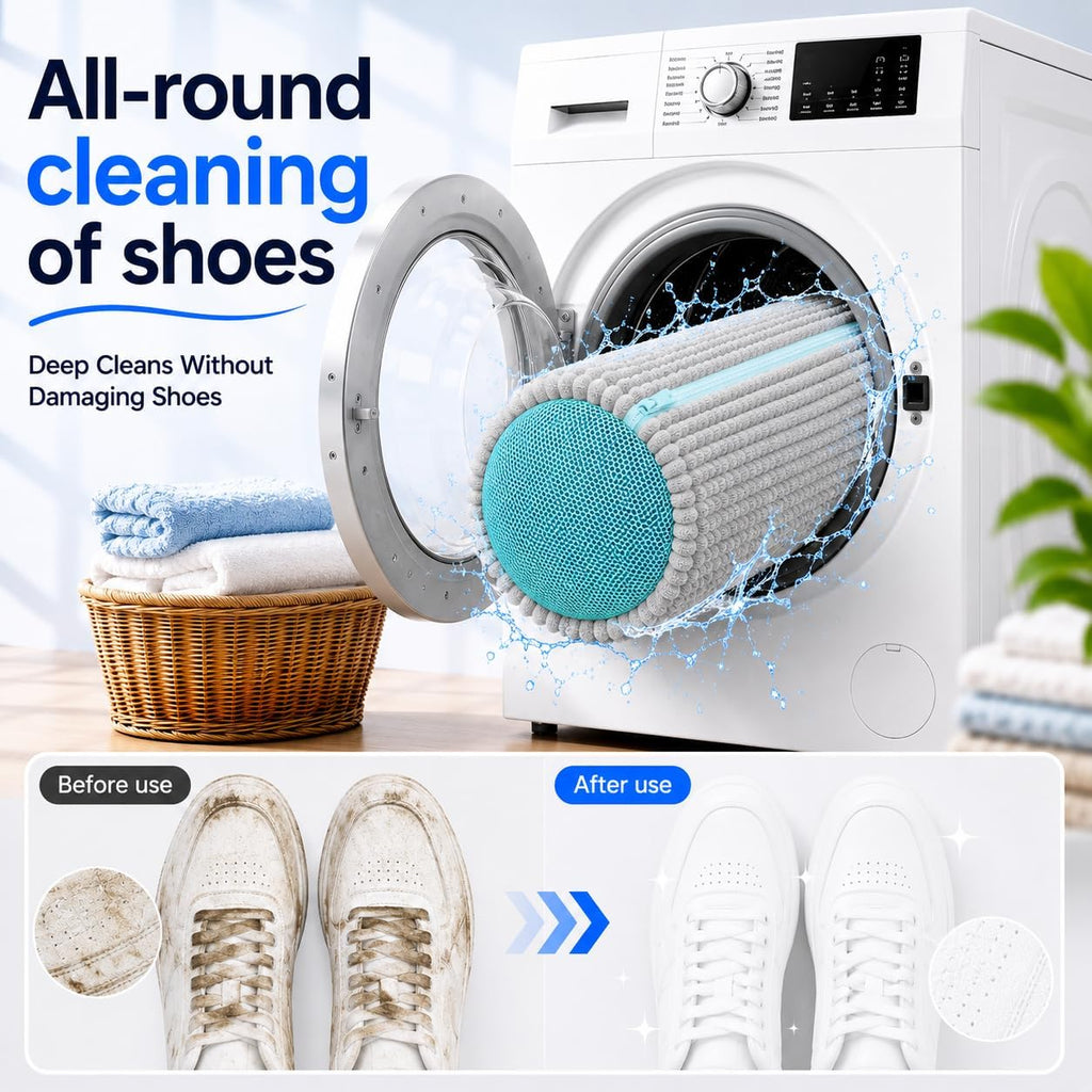 2 Pack Shoe Washing Machine Bag, Laundry Shoe Bag for Washer and Dryer, Reusable Shoe Cleaning Bag for Sneakers and All Shoes Types with Self-Locking Zipper(Gray)