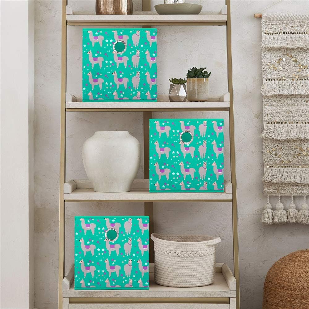 Fabric Strorage Cubes Box Basket Bins Foldable 10x10x10 Inch Lake Green Alpaca Pattern for Closet Organizer Inserts Drawers ,QY-SC16-3