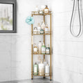 SWTYMIKI Standing Shower Caddy Corner - 4‑Tier Stainless Steel Shower Organizer Shelf with 12 Hooks and Adhesive Pads, Rustproof Corner Shelves Stand Rack for Bathroom Shower Room, Gold