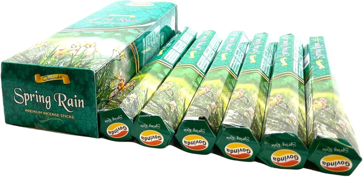 Govinda Incense - 120 Incense Sticks, Premium Incense, Masala Coated (Spring Rain)