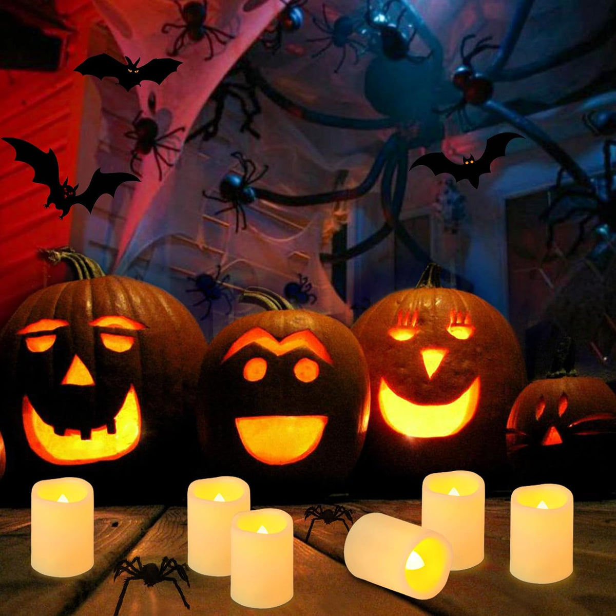 48 Pack 1.5" x 2" Battery Operated Votive Candles, Flameless LED Votive Tea Light Candles Flickering, Electric Powered Outdoor Flicker Candles Bulk for Holiday Wedding Halloween Home Decorations