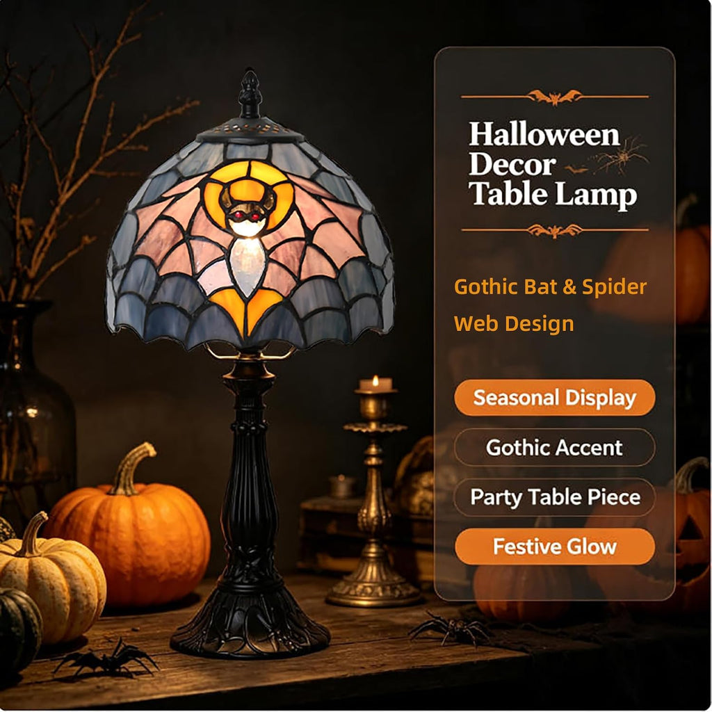 Tiffany Table Lamp,Stained Glass Bat Desk Lamp(8x8x15inch)