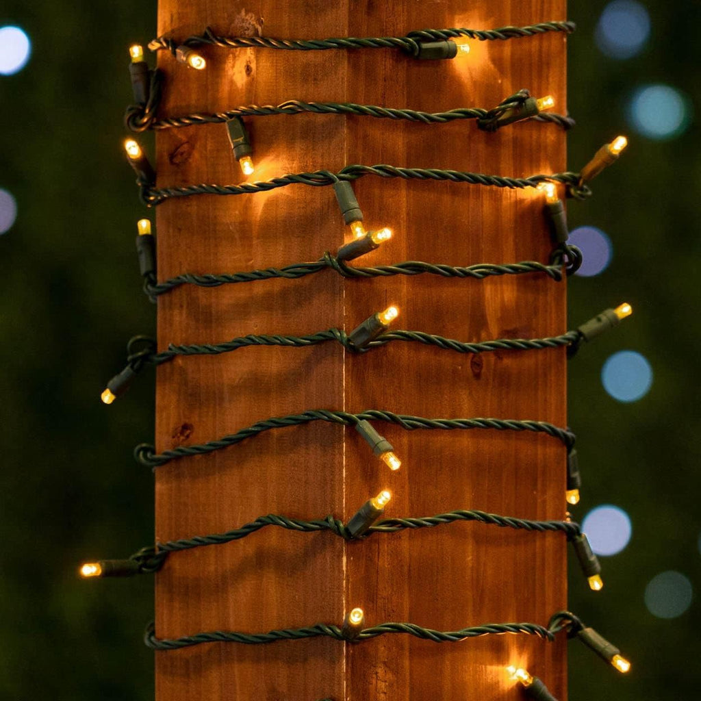 Novelty Lights 11ft 50 LED Yellow Christmas Lights, Green Wire, UL Listed