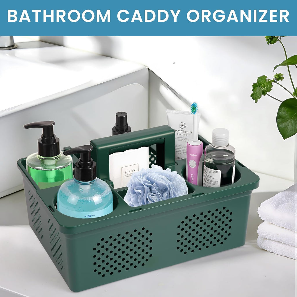 KMV Portable Shower Caddy Dorm: Features handles and adjustable compartments，Ventilation and Drainage Hole Design Cleaning Basket，ideal for toiletries， Essential for college dorms-green