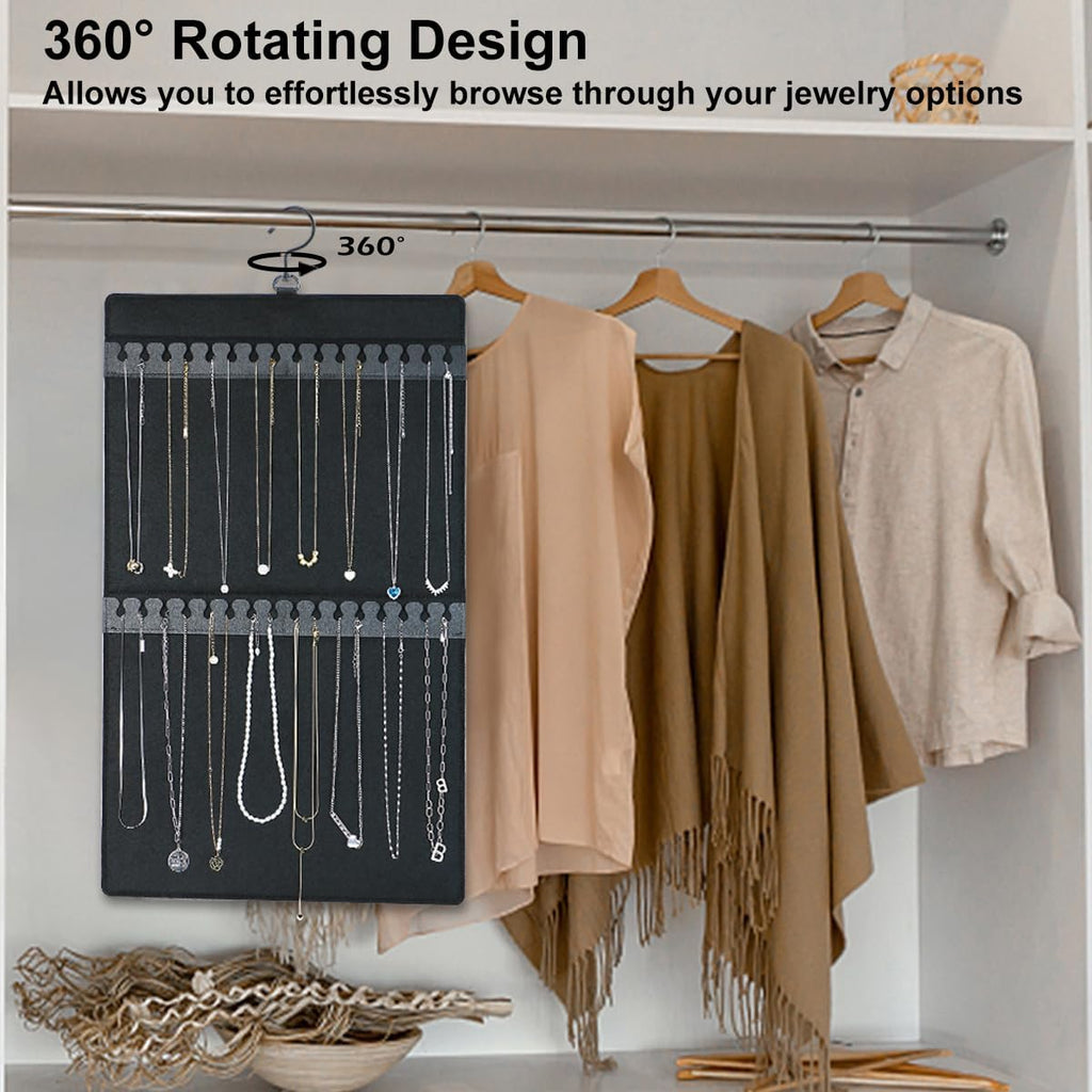 Earring and Necklace Organizer, Dual Sided Hanging Jewelry Organizer with Hanger for Closet,Over Door Large Capacity Holder 300 Earrings+30 Necklaces, Sturdy Felt Material,Gift Ready,1 Pack