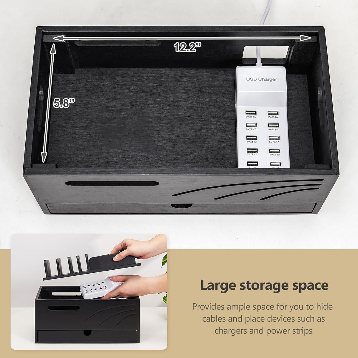 Homde Bamboo Charging Station Organizer: 6 Compartments and Drawer