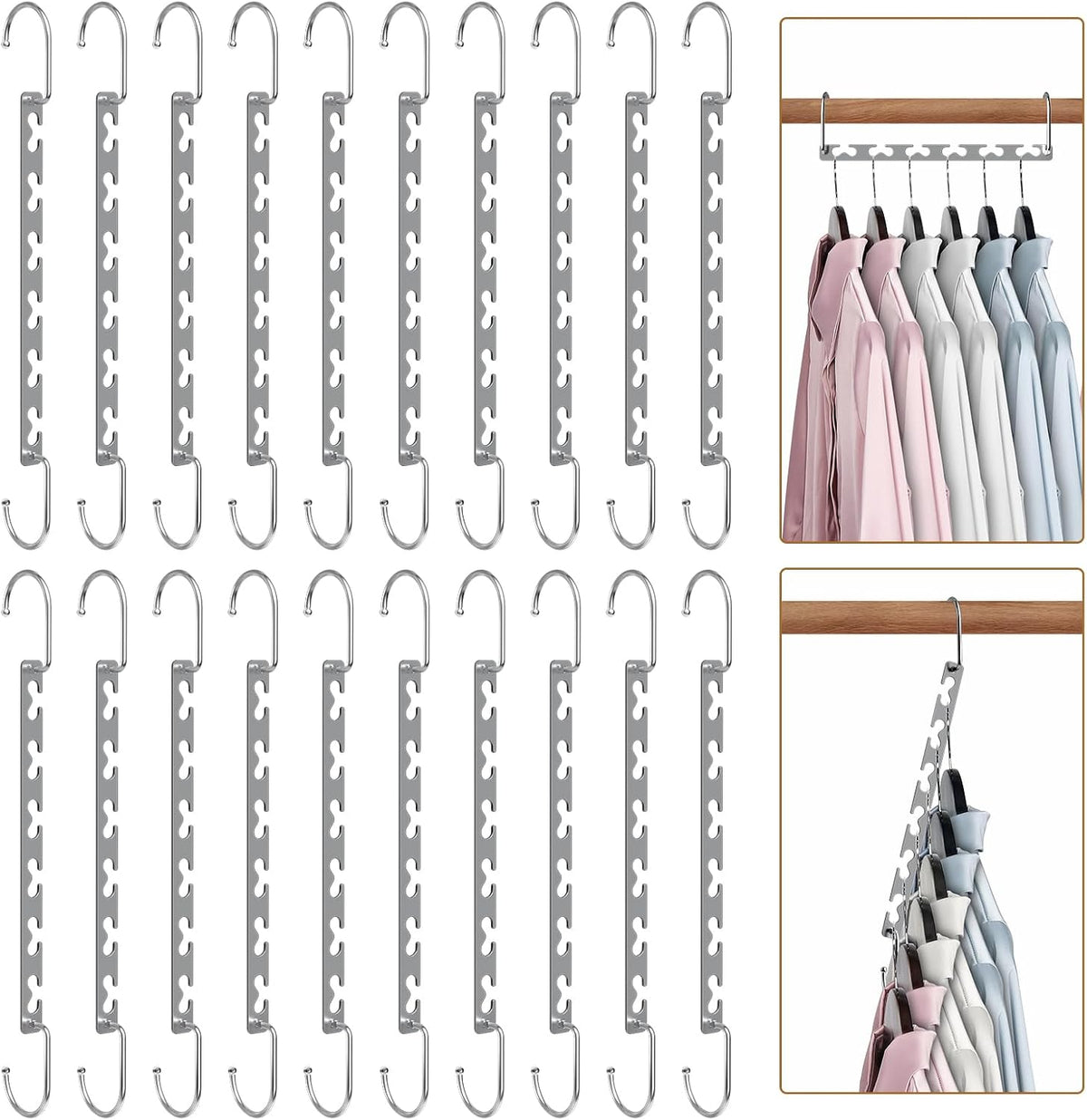 Space Saving Hangers for Clothes 20 Pack, Sturdy Metal Hangers Wardrobe Organizer, Magic Cascading Hanger, Closet Space Saver Closet Organizers and Storage