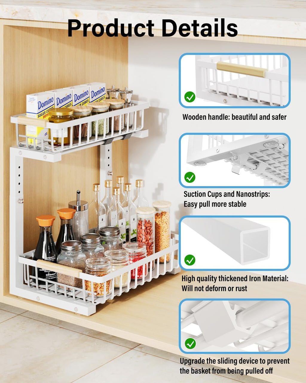 Under Sink Organizer Storage for Families: Pull Out Storage Undersink Organizers Drawer Cabinet - Sliding 2 Tier Rack Metal Organization Under Counter Kitchen Bathroom for Homemakers(White,2 Pack)