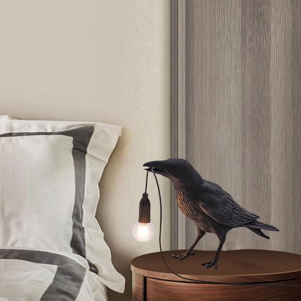 Gothic Raven Table Lamp, Black Lamp with E14 Base