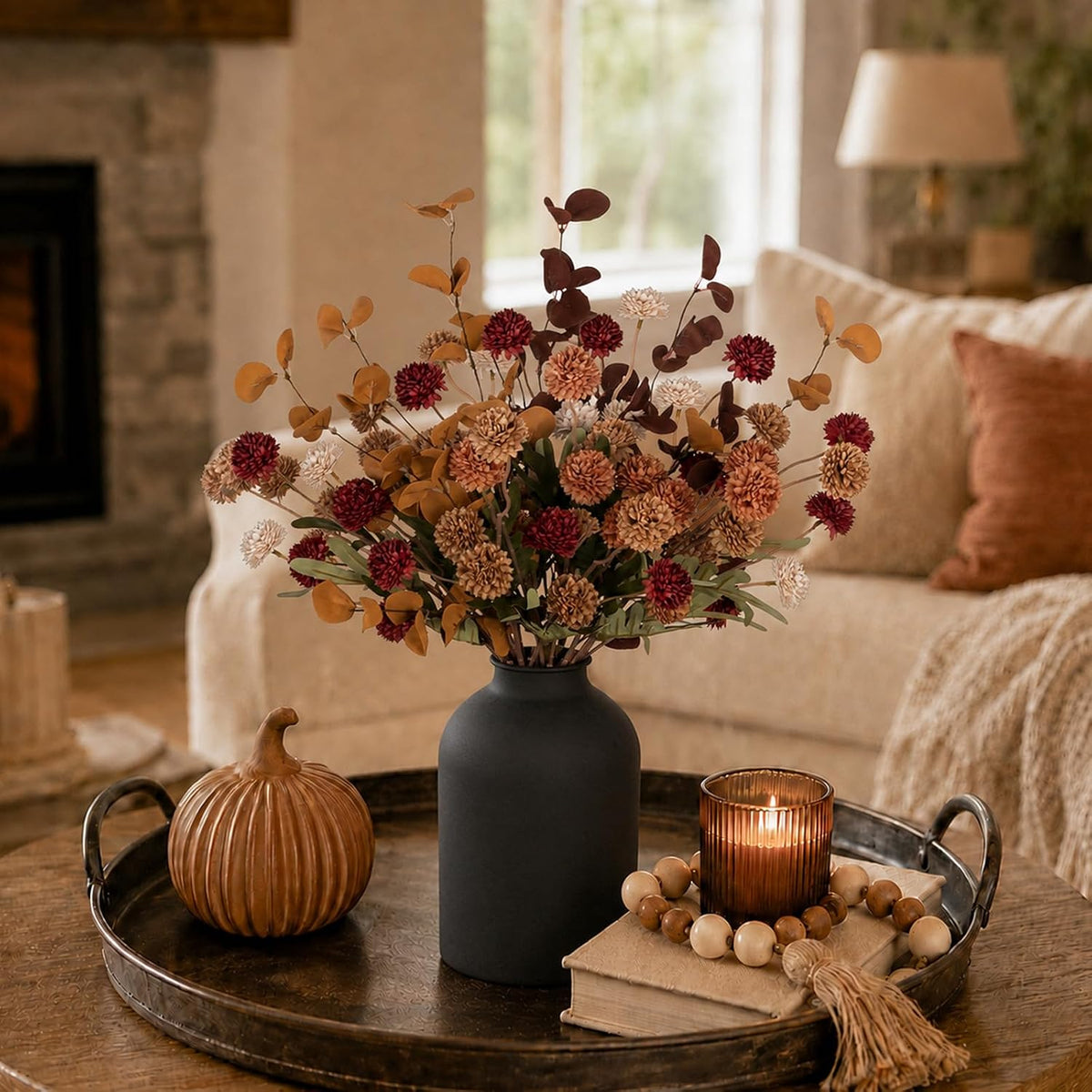 BLOSMON Fall Brown Flowers for Centerpieces, Dining Room Table Decoration