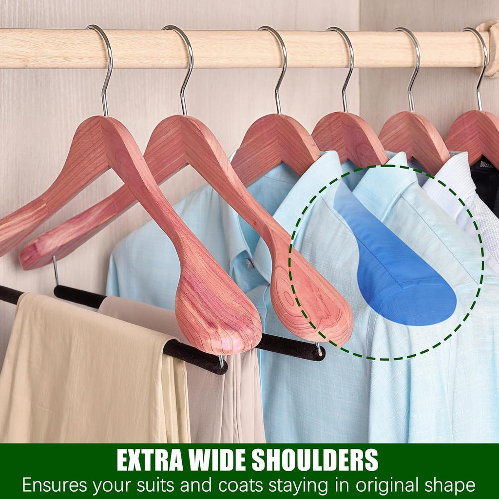 Amber Home 5 Pack Cedar Wood Suit Coat Hangers with Extra Wide Shoulder