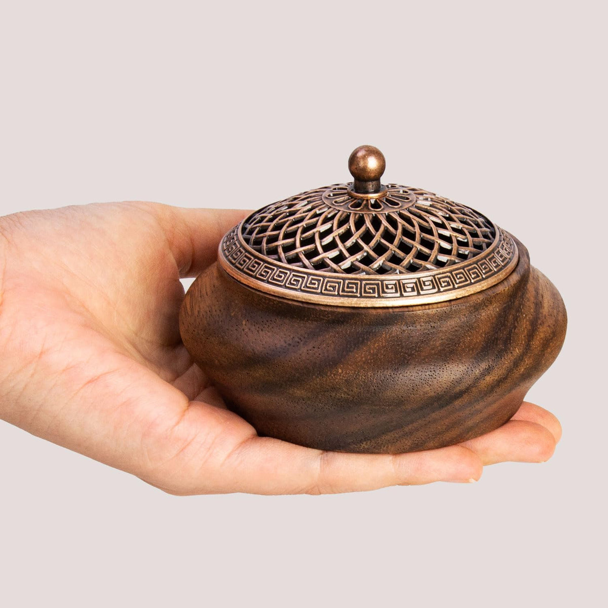 2 Pack Incense Cone Holder, Retro Wooden Cone Incense Burner Holder with Brass Cover, Vintage Bakhoor Burner for Sticks Coil, Frankincense Room Home Decor Yoga Spa Meditation (P)