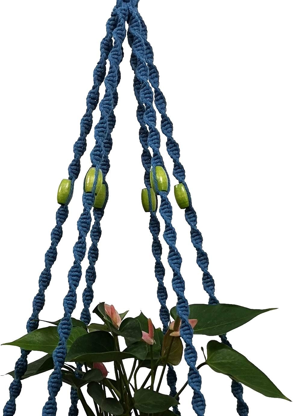6 Legs Macrame Natural Jute and Cotton Plant Hanger & Holder and Metal Ring, 51-inches Length (Without the White Pot and Plant) (Turquoise)