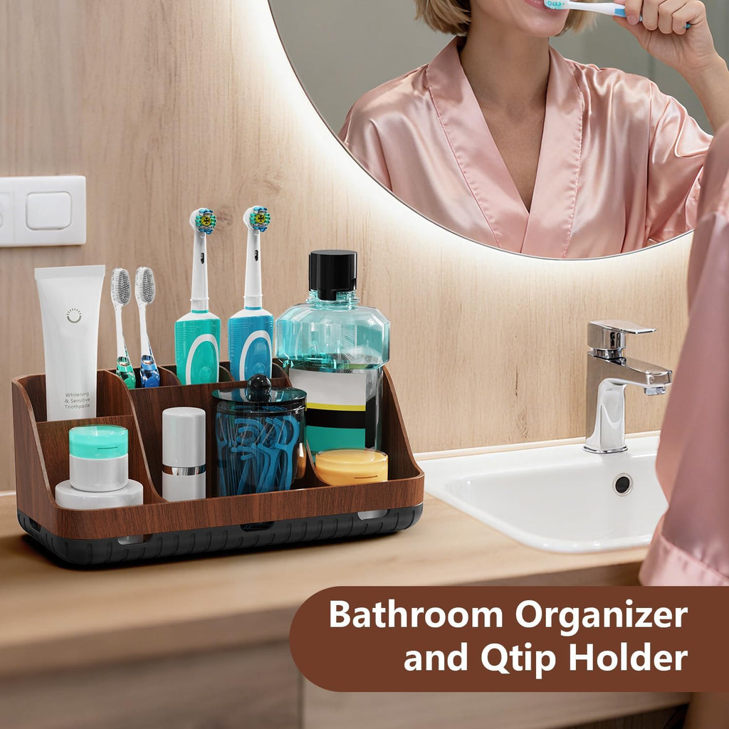 GFWARE Wood Bathroom Toothbrush Holder Set with 2 Qtip Holder Dispenser