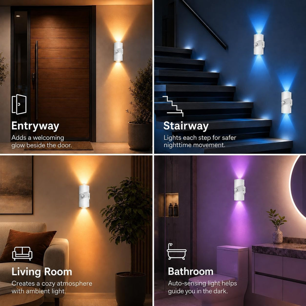 2 Pack Motion Sensor Night Lights, 8 Colors, 4 Brightness Levels